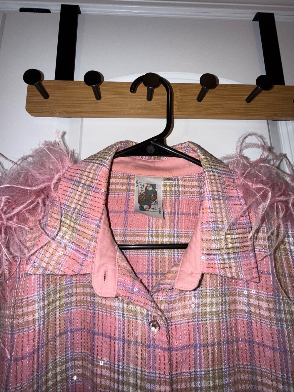 Queen of Sparkles | Pink Flannel Feather Dress | Size Small - Picture 13 of 16